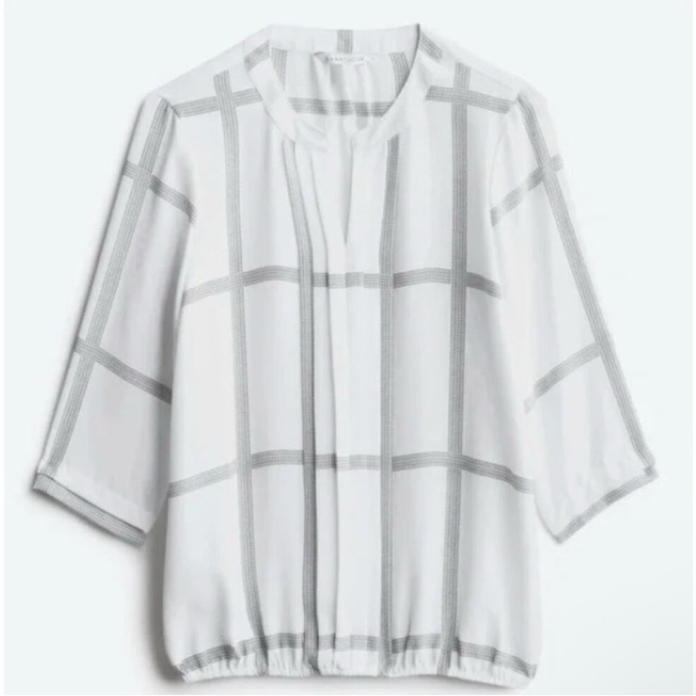 41hawthron white plaid juanis pleated gather front blouse Xl